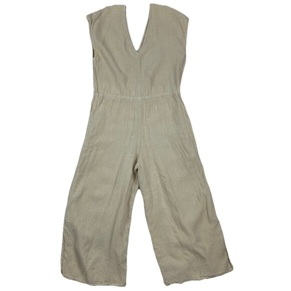 Cloth & Stone Jumpsuit Women S Beige  V Neck Sleeveless Wide Leg Crop 100 Linen - Picture 3 of 15